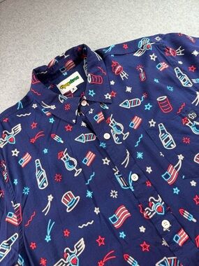 Tipsy Elves 4th of July Americana All Over Print Casual Button Up Shirt sz Large